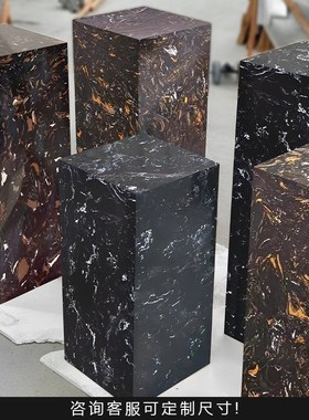 黑白纹理大理石底座装饰摆件艺术品客厅玄关酒店会所雕塑石墩展台