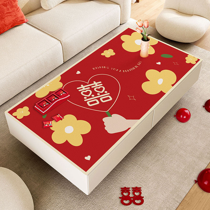 茶几垫结婚客厅高级感防油防水桌垫pvc防烫免洗长方形红色桌布,淘宝优惠券,粉丝福利购,淘宝优惠卷