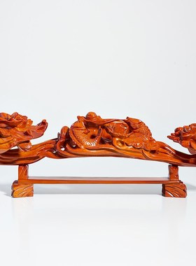 花梨木雕年年有鱼如意摆件家居客厅电视柜装饰红木工艺品乔迁送礼