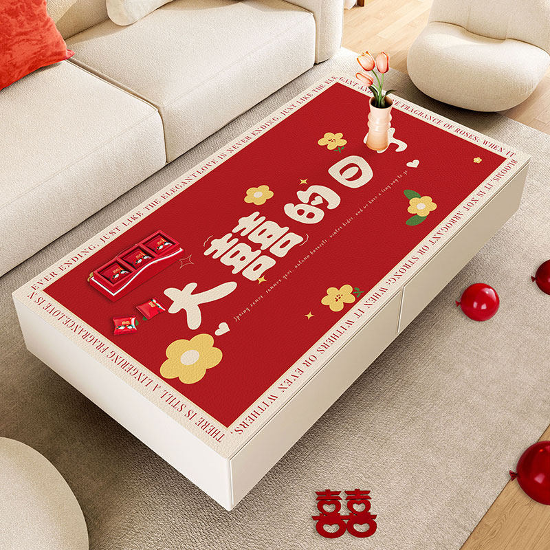 茶几垫结婚客厅高级感防油防水桌垫pvc防烫免洗长方形红色桌布,淘宝优惠券,粉丝福利购,淘宝优惠卷