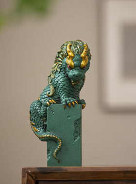 国潮精品龙玺盘龙卧龙青砂石摆件创意彩金家居客厅酒柜桌面装饰品