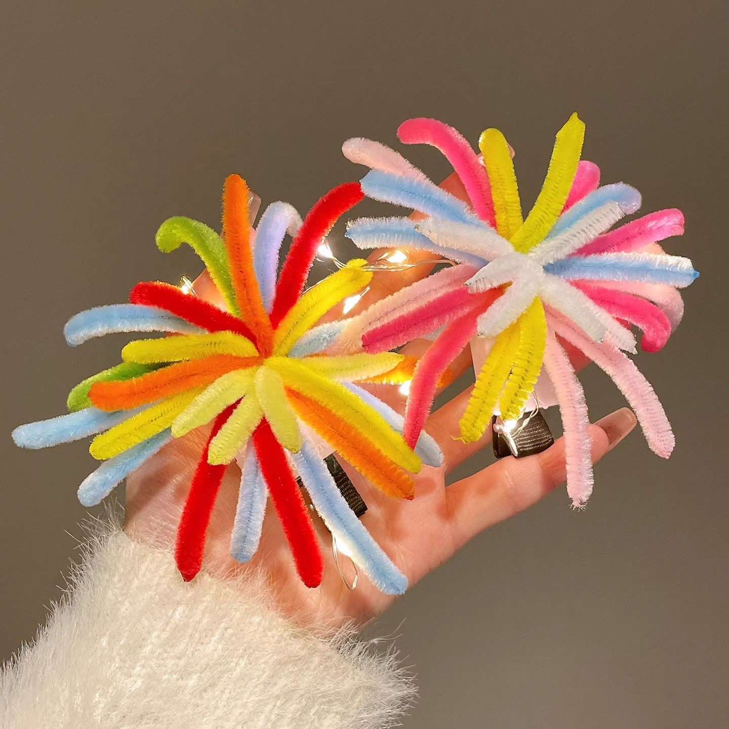 烟火年年~氛围感扭扭棒彩色烟花发夹成品发卡新年diy头饰拍照道具,淘宝优惠券,粉丝福利购,淘宝优惠卷