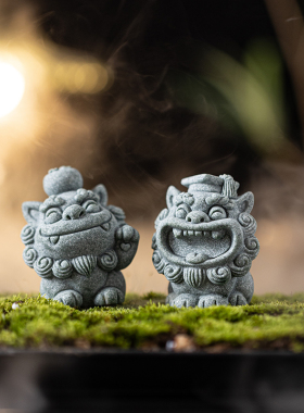 创意潮流博才石狮子一对茶宠摆件可爱风狮爷吉祥物鱼缸造景装饰品