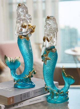 优艺诗创意水晶树脂树脂美人鱼家居装饰摆件工艺品地中海风格