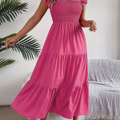 Summer 2025 Europe and America Solid Color Square Collar Ruf - 图3