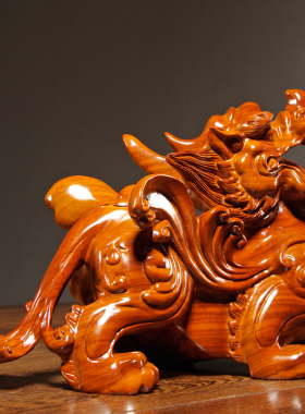 花梨木雕貔貅摆件实木质貔貅一对大号家居办公室玄关装饰摆设礼品
