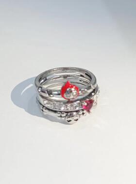 Boho Silver Color Heart CZ Crystal Wedding Rings for Women M