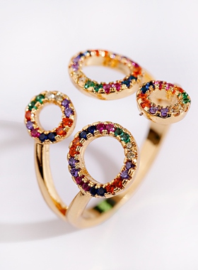 Fashion Womens Copper Flower Geometry Corful CZ Rings Femme