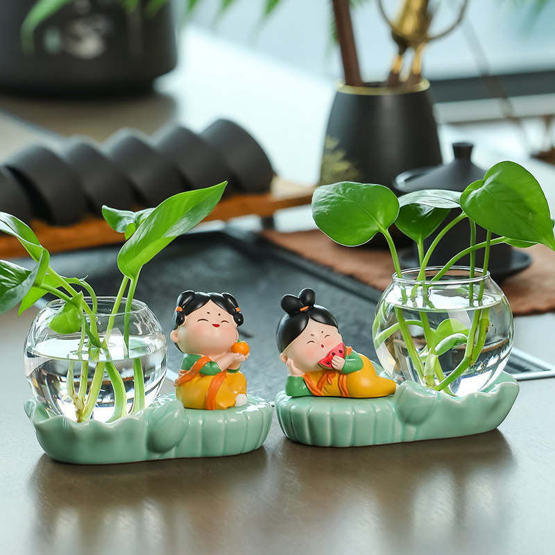 可爱唐仕女水培花器茶桌面装饰茶宠摆件创意花瓶水养绿萝插花器皿,淘宝优惠券,粉丝福利购,淘宝优惠卷