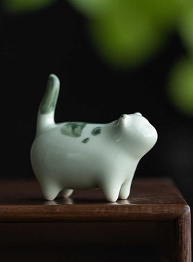 创意可爱小花猫猪陶瓷摆件茶宠可养家居客厅茶室桌面布景装饰摆设