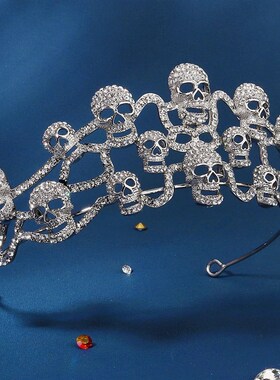Rhinestone Skull Halloween Crown Silver Color Goth Punk Hair
