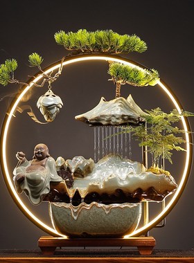 流水灯圈摆件招财家居喷泉客厅公室桌面玄关乔迁新居创意开业礼品