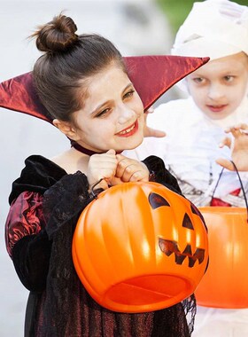 Mini Halloween Pumpkin Bucket Plastic Candy Pot Cauldron Hol