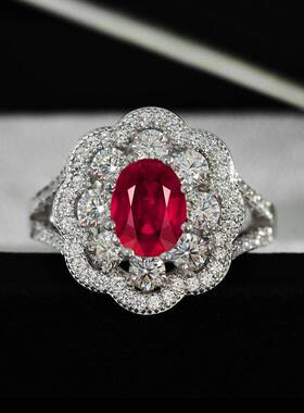Synthetic Ruby Ring Set Oval 6*8 Export Retro Light Luxury
