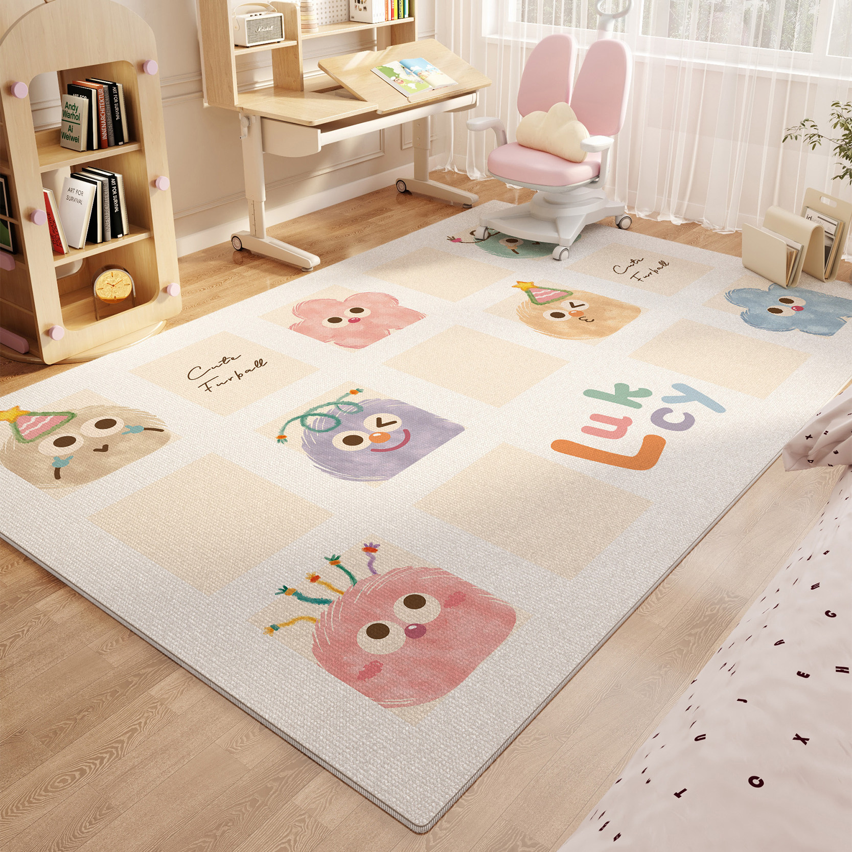 儿童房学习桌地毯卧室阅读区卡通电脑桌椅加厚毛绒地垫新款床边毯,淘宝优惠券,粉丝福利购,淘宝优惠卷