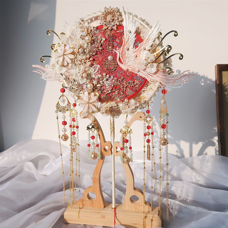 面色重工团扇新娘结婚diy材料古风手工成品秀禾高级遮面喜扇,淘宝优惠券,粉丝福利购,淘宝优惠卷