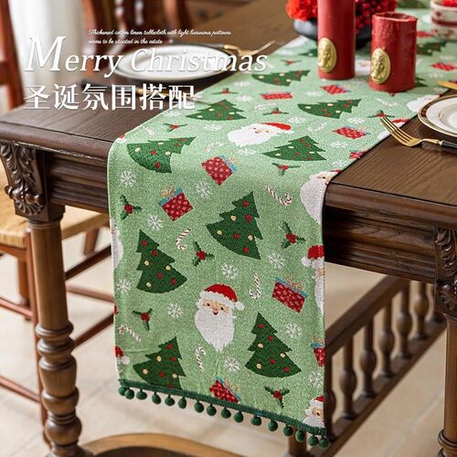 Christmas Table Runner Red with Santa - Festive Dining Decor - 图1