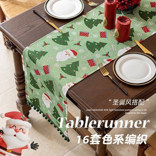 Christmas Table Runner Red with Santa - Festive Dining Decor - 图0
