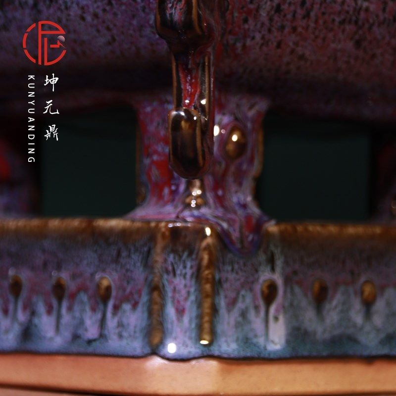 泥空空窑变钧瓷摆件四方坤元鼎公司办公室鼎盛千秋客厅开业礼品司,淘宝优惠券,粉丝福利购,淘宝优惠卷