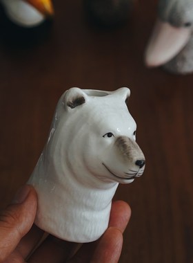 手绘小花瓶出口欧式彩绘釉下彩陶瓷动物小罐子笔筒家居可爱小摆件