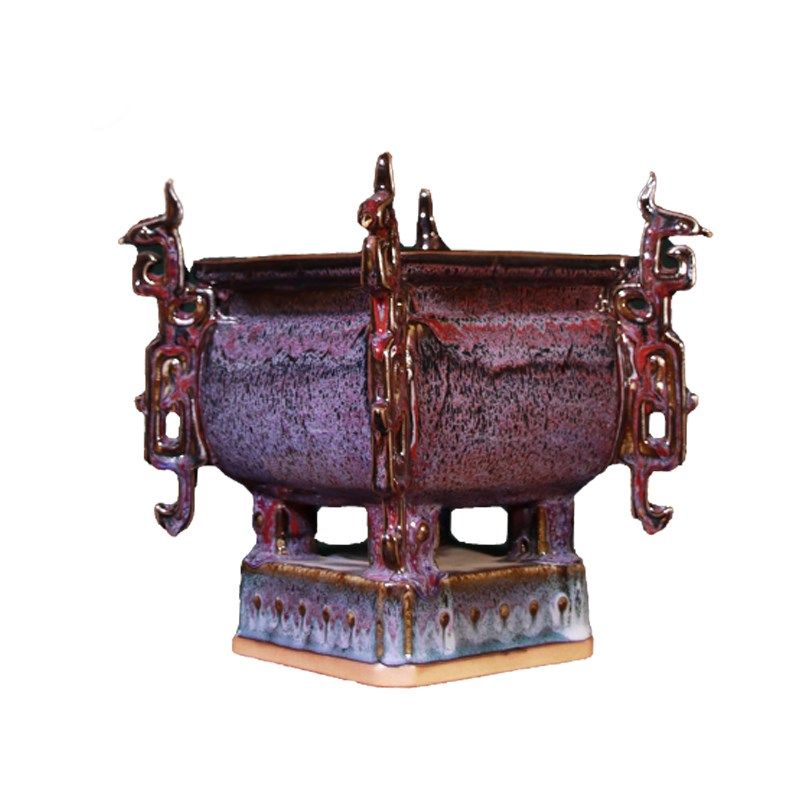 泥空空窑变钧瓷摆件四方坤元鼎公司办公室鼎盛千秋客厅开业礼品司,淘宝优惠券,粉丝福利购,淘宝优惠卷