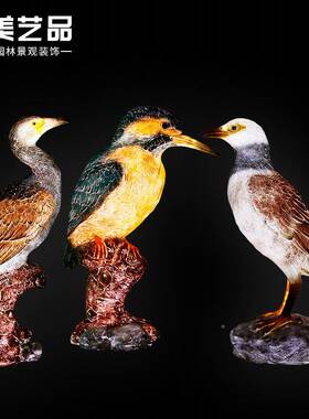 玻璃塑钢动物发光QEL雕仿真鸟猫鹰摆件院户外灯光秀园林庭景头观