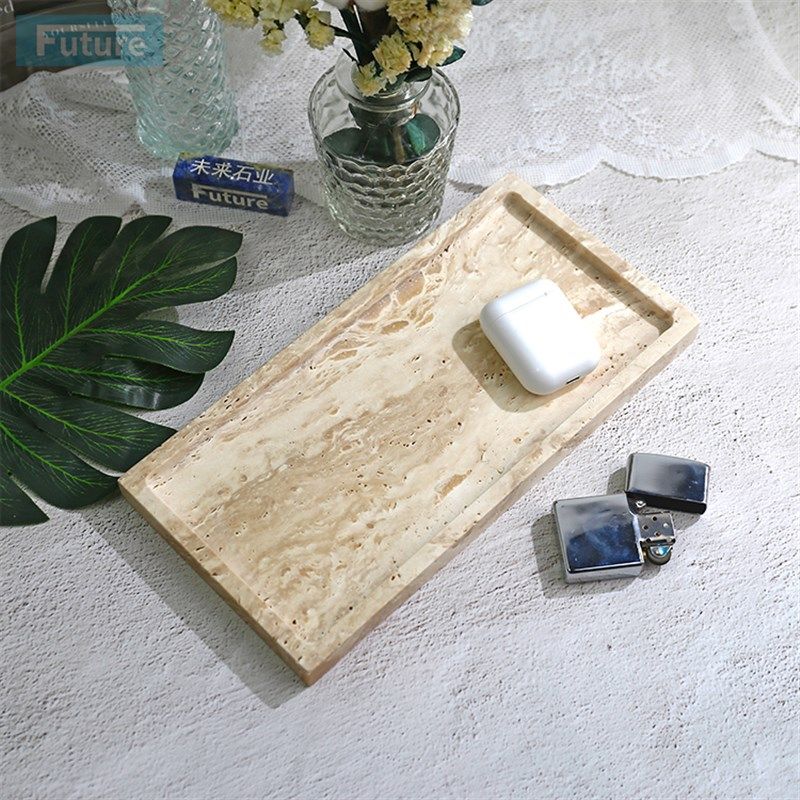 中古风天然米白洞石大理石长方形小托盘香薰蜡烛置物盘装饰摆件,淘宝优惠券,粉丝福利购,淘宝优惠卷