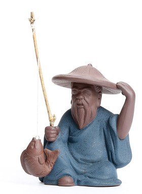 盆景姜太公钓鱼翁老头小摆件陶瓷微景观人物鱼缸装饰造景布景配件