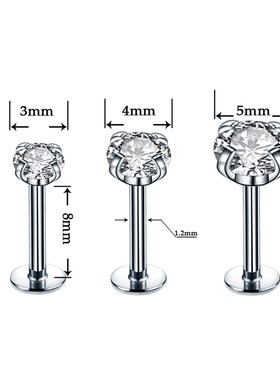 18Piece Stainless Steel Crystal Tragus Earring Set 16G Shiny