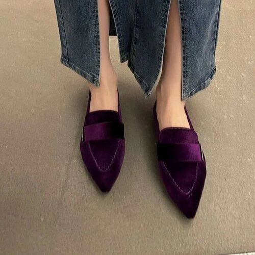 2023 New Spring Pointed Toe Women Flat Shoes Fashion Velvet - 图0