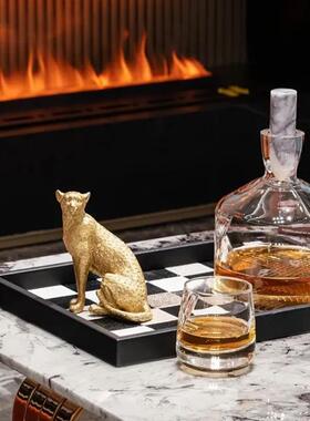 金钱豹代简金现豹托盘搭约搭配装样板间售楼处软装饰品手配工摆件