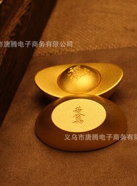 纯黄铜元宝摆件办公室客厅实心招米进宝铜器转转铜器金属工艺品