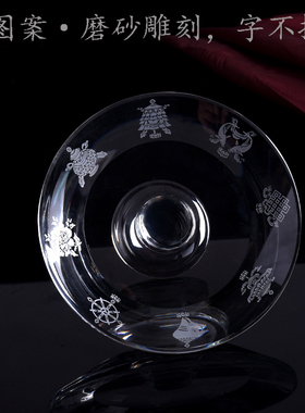 高脚加厚水晶吉祥八宝盘供盘磨砂雕刻佛堂无铅水果盘贡盘大小