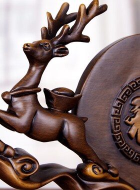 实木雕事事如意柿子摆件招财鹿客厅酒柜博古架创意装饰品乔迁礼品