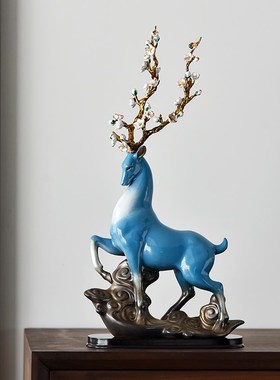 创意陶瓷工艺品鹿摆件家居客厅酒柜玄关招财红色梅花鹿装饰送礼品