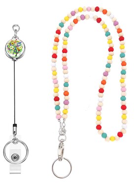 Macaron Color Wood Bead Mixed Color Certificate Lanyard Neck