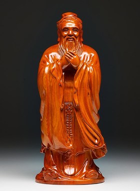 花梨木雕圣人孔子摆件家用玄关实木孔夫子办公桌面孔子像开业礼品