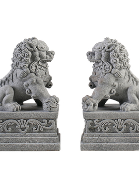 创意福瑞石狮子一对青砂石摆件茶宠盆景鱼缸造景桌面门厅阳台装饰