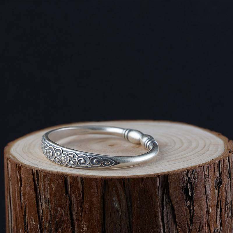 金鹿王 S990足银手镯复古做旧民族风女款祥云实心圆头开口手环,淘宝优惠券,粉丝福利购,淘宝优惠卷