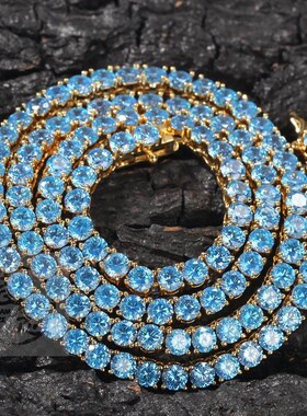 -Hip-hop 4mm copper inlaid sea blue zircon row neckl fashion