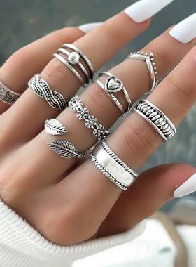 Retro Alloy Snake Moon Ring Set Gothic Style Rings for Women