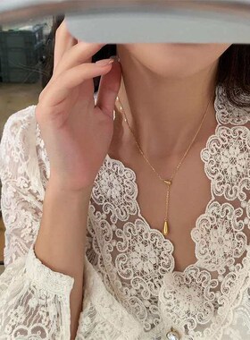 Ins Simple OL Womens Summer Tassel Double Water Drop Neckla