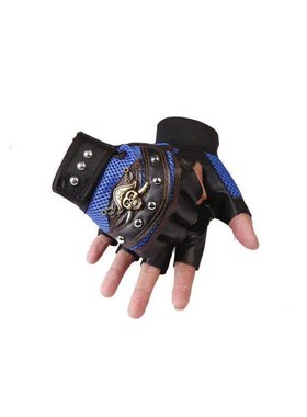 Skulls Rivet PU Leather Fingerless Gloves Men Women Fashion