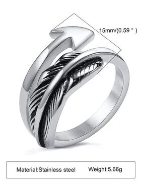 Men Arrow Ring,Stainless Steel Feather Rings, Boho Tings for