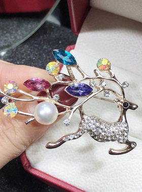 Xmas Colorful Crystal Reindeer Deer Brooch for Women Cute