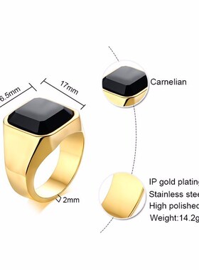 Man Ring Black Carnelian Signet Rings Stainless Steel Square