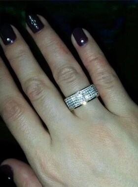 8mm Wide Five Rows Full Rhinestone Shiny Rings Stainless Ste