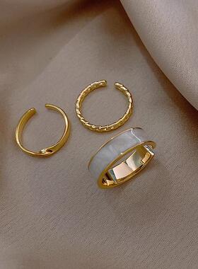 3pcs/set Boho White Enamel Round Metal Ring Sets Geometric T