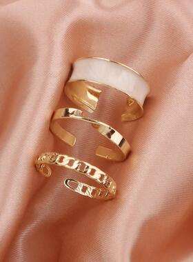 Punk Cool Resin Chain Rings Set For Women Fashion Simple Hip