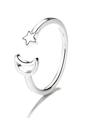Simple Fashion Silver Color Hollow Star Moon Rings For Women